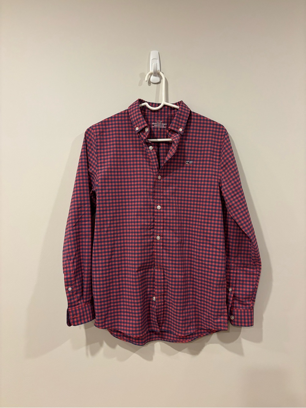 Vineyard Vines Performance Boys Large Button Down Red Blue Gingham Holiday